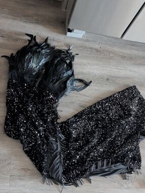 Fashion Nova Black Sequin Feathered Prom Dress